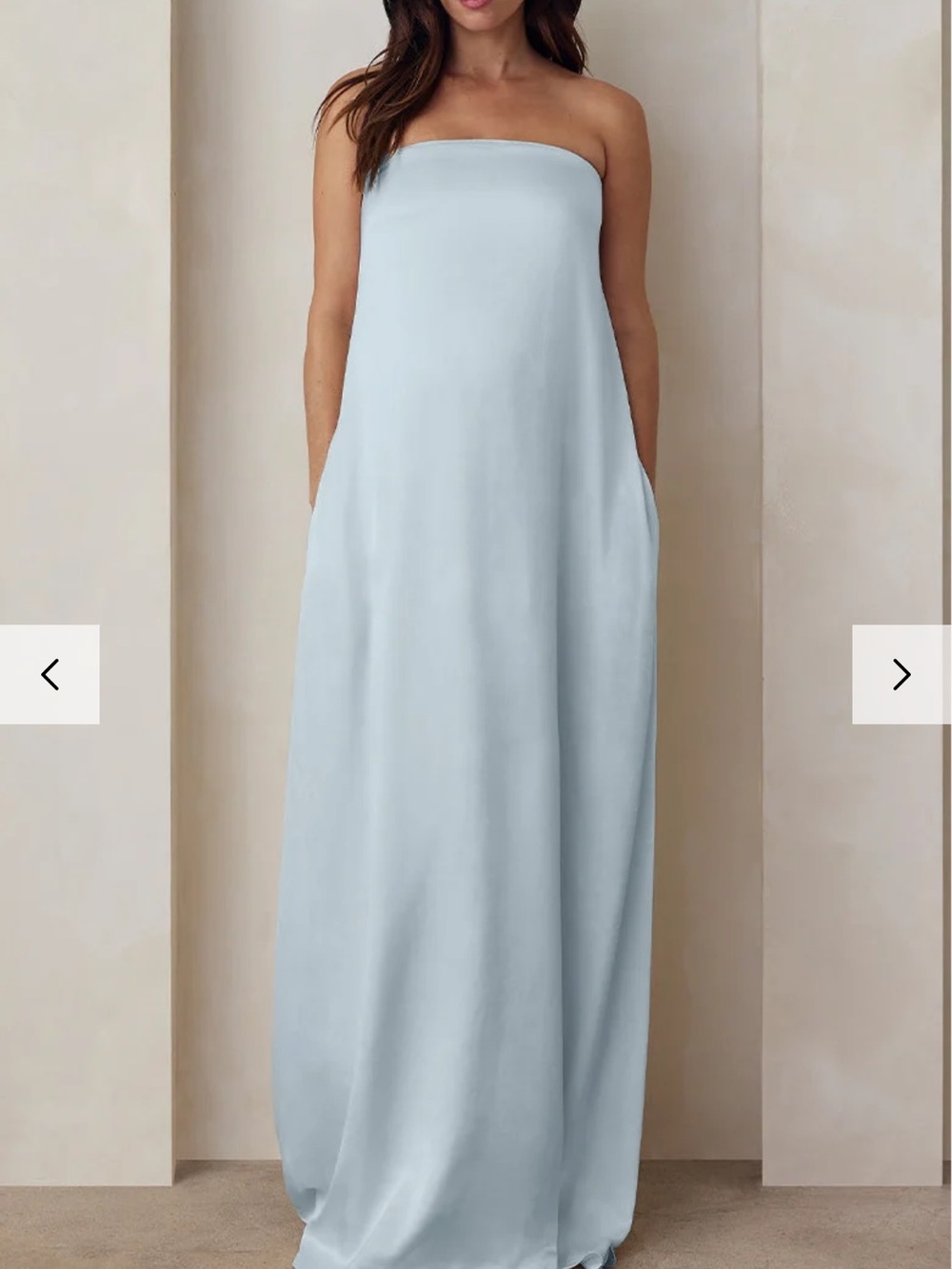 NWT Bumpsuit Brushed Satin Gown Strapless Ice Blue Size M